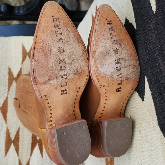 BLACK STAR LEATHER WESTERN KNEE HIGH BOOTS - Picture 8 of 15